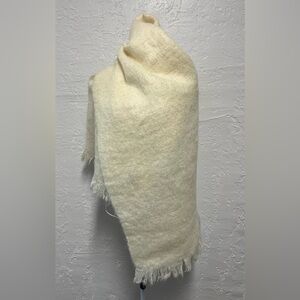 Vintage Mohair Pile Wool Made in Scotland Oversized Cream Fringed Wrap Scarf